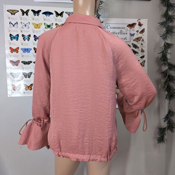 Halogen Satin Uility Jacket Pink Bomber Bell Sleeve Raglan Adjustable Zip Small - Picture 4 of 11